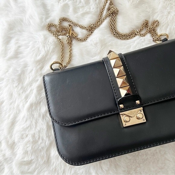 Valentino Garavani Handbags - Valentino Rockstud Medium Glam Lock Flap Bag in Black